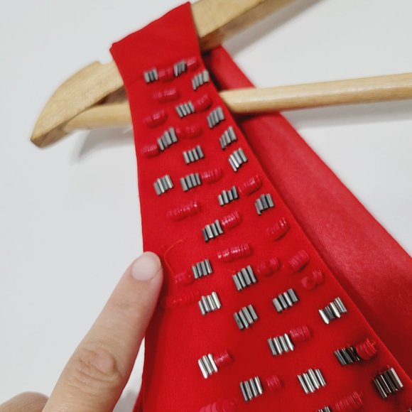 Sam Edelman Mini Shift Dress V-Neckline Beaded Sequine Sleeveless Red New XS - Picture 3 of 10